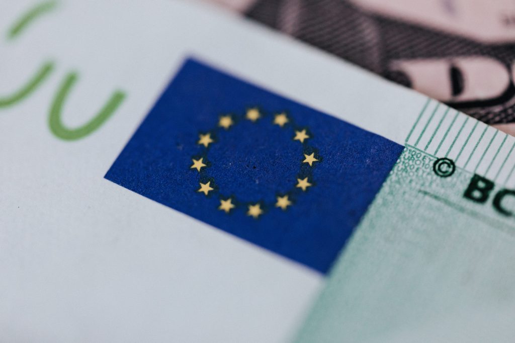 A close up view of a European Union Flag printed onto a document